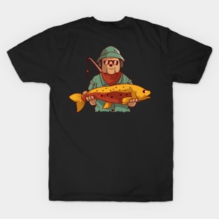 Fishing Dog got a huge fish, Vintage Retro Style T-Shirt